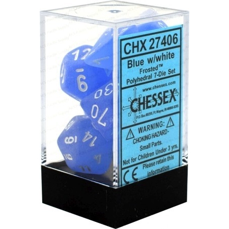 KOŚCI W PUDEŁKU Chessex - Frosted Blue/ w/White Polyhedral 7-Die Set